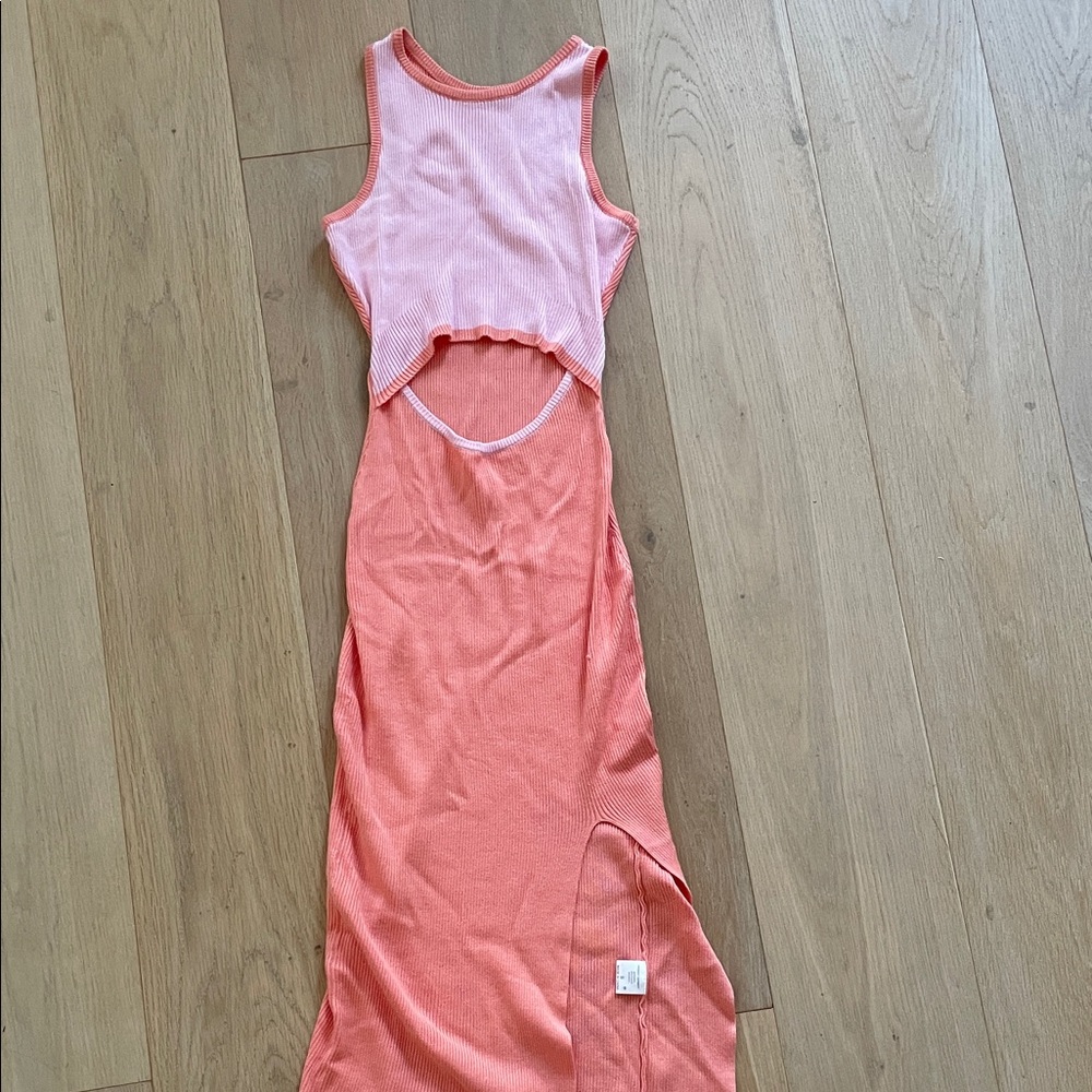 Sleeveless Pink and Orange Maxi Dress